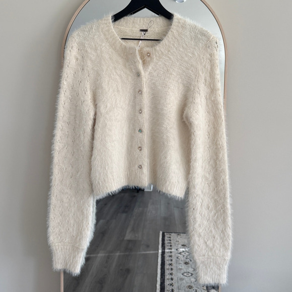 Free People Celeste Brushed Knit Cardigan Sweater Ivory - Picture 2 of 5